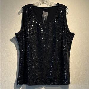 IN'VOLAND Women's Sequin Tank Top Black 22w